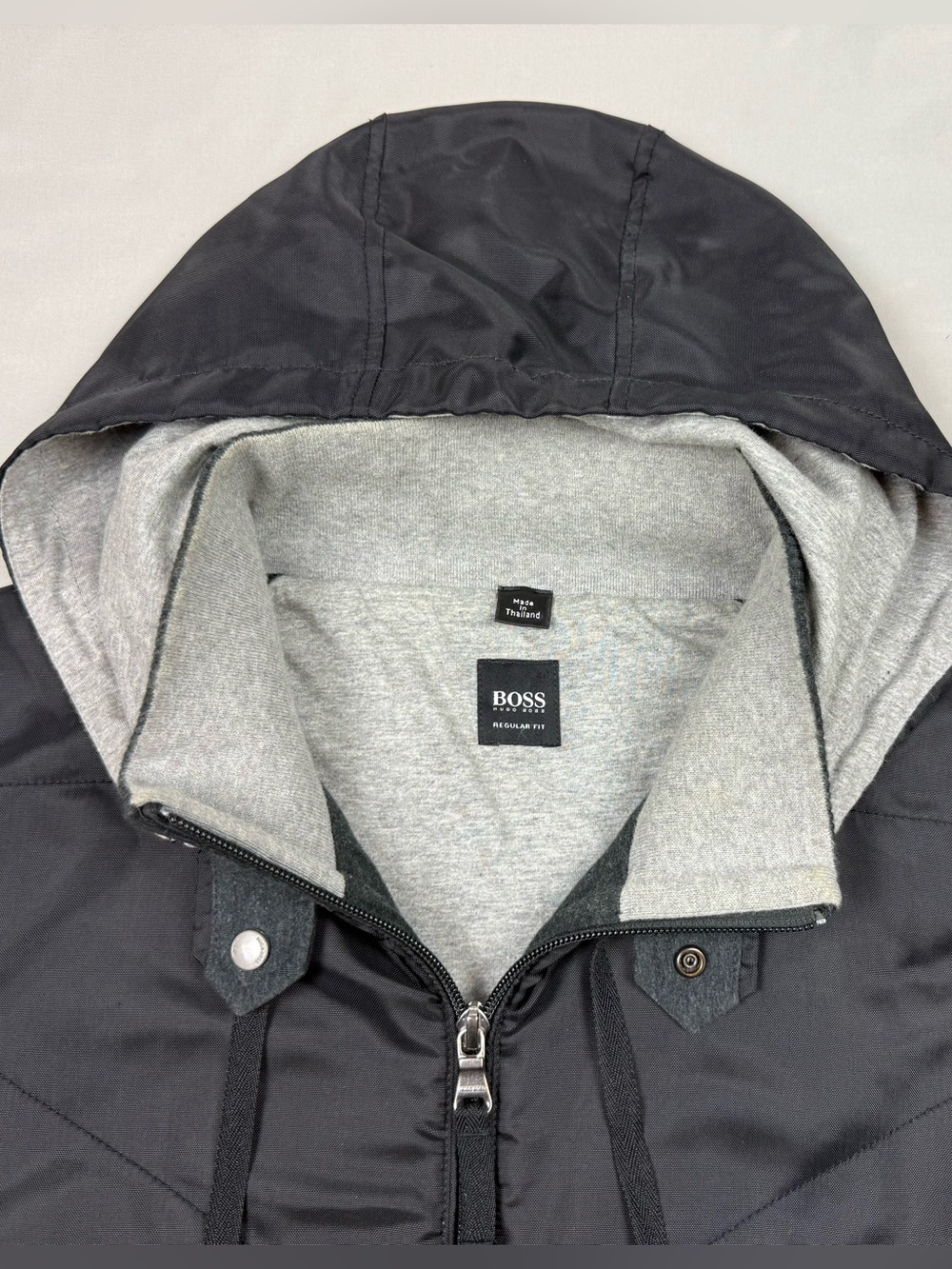 Hugo Boss Mens Quilted Hooded Casual Jacket 2XL Black/Grey Full Zip C6 - Picture 8 of 11